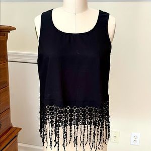 Lacy Black Fringe Tank Top